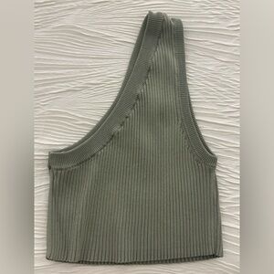 Zara Sage Green Ribbed Knit Top